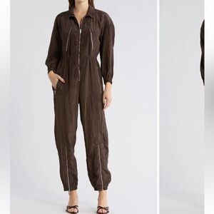 NWT A.L.C. Gavin Taffeta Brown Jumpsuit M Metallic Shimmer Pants Jumper Spring